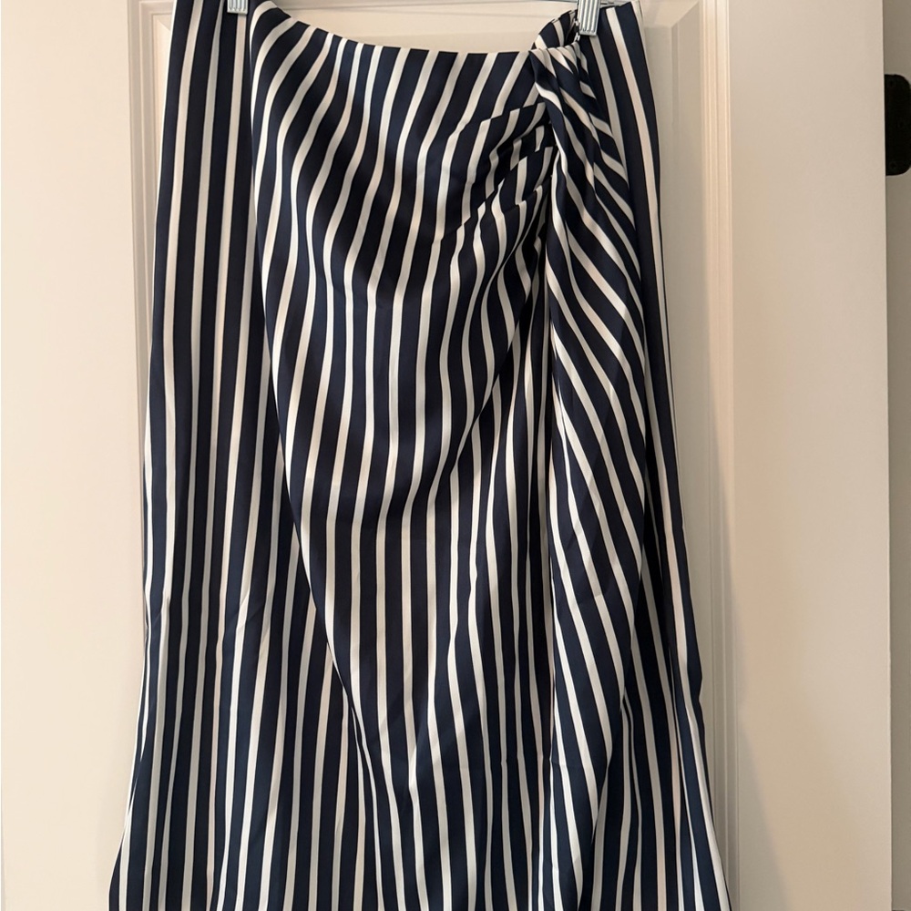 J. Crew Asymmetrical Navy and White Striped Skirt Faux Sarong Skirt